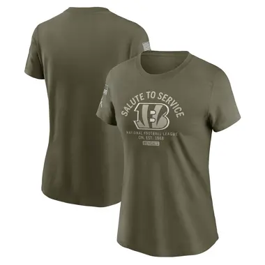 Women's Olive Cincinnati Bengals 2025 Salute to Service Sideline T-Shirt