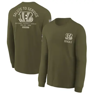 Youth Olive Cincinnati Bengals 2025 Salute to Service Sideline Long Sleeve T-Shirt